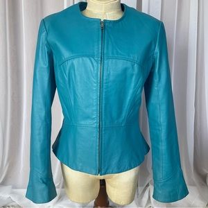 SHAPE FX Genuine Leather Scuba Jacket Blue Bubblegum Color  Dressy Biker Sz 12